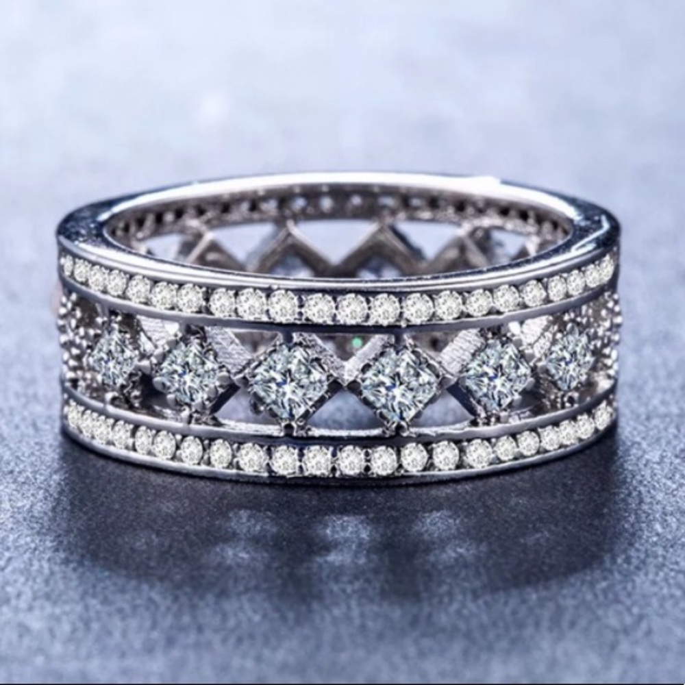 Silver stamped white diamonds engagement new ring - Picture 3 of 4